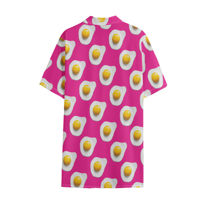 Pink Fried Eggs Pattern Print Cotton Hawaiian Shirt