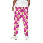 Pink Fried Eggs Pattern Print Cotton Pants