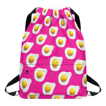 Pink Fried Eggs Pattern Print Drawstring Backpack