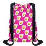 Pink Fried Eggs Pattern Print Drawstring Backpack