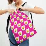 Pink Fried Eggs Pattern Print Drawstring Backpack