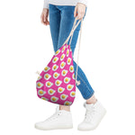 Pink Fried Eggs Pattern Print Drawstring Bag
