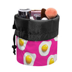 Pink Fried Eggs Pattern Print Drawstring Makeup Bag