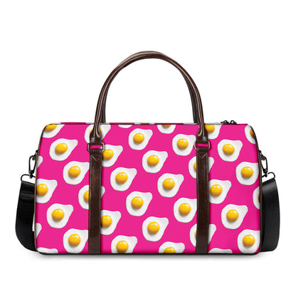 Pink Fried Eggs Pattern Print Duffle Bag