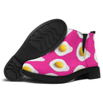 Pink Fried Eggs Pattern Print Flat Ankle Boots