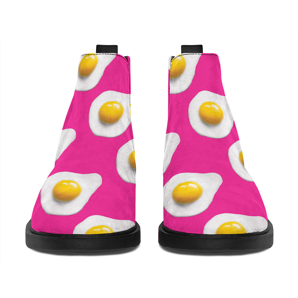 Pink Fried Eggs Pattern Print Flat Ankle Boots