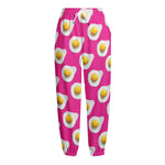 Pink Fried Eggs Pattern Print Fleece Lined Knit Pants