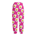 Pink Fried Eggs Pattern Print Fleece Lined Knit Pants