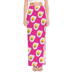 Pink Fried Eggs Pattern Print High Slit Maxi Skirt