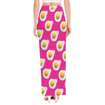 Pink Fried Eggs Pattern Print High Slit Maxi Skirt