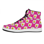 Pink Fried Eggs Pattern Print High Top Leather Sneakers