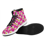 Pink Fried Eggs Pattern Print High Top Leather Sneakers