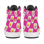 Pink Fried Eggs Pattern Print High Top Leather Sneakers