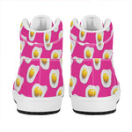 Pink Fried Eggs Pattern Print High Top Leather Sneakers