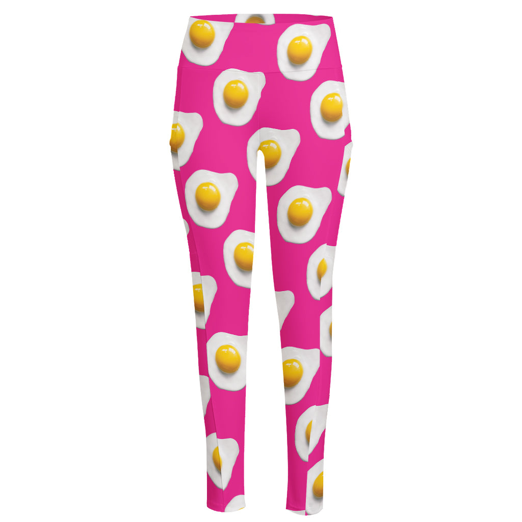 Pink Fried Eggs Pattern Print High-Waisted Pocket Leggings