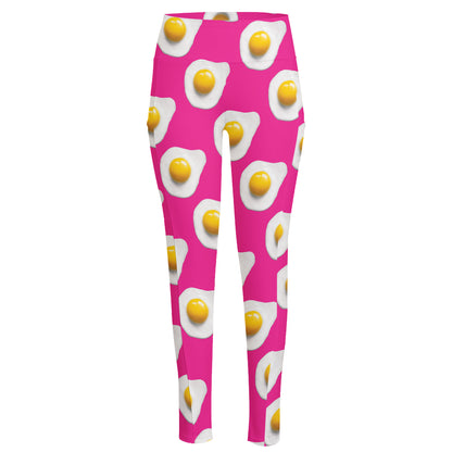 Pink Fried Eggs Pattern Print High-Waisted Pocket Leggings