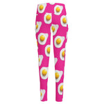 Pink Fried Eggs Pattern Print High-Waisted Pocket Leggings
