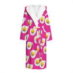 Pink Fried Eggs Pattern Print Hooded Bathrobe