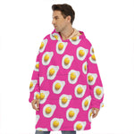 Pink Fried Eggs Pattern Print Hoodie Blanket