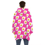 Pink Fried Eggs Pattern Print Hoodie Blanket