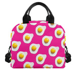 Pink Fried Eggs Pattern Print Insulated Lunch Bag