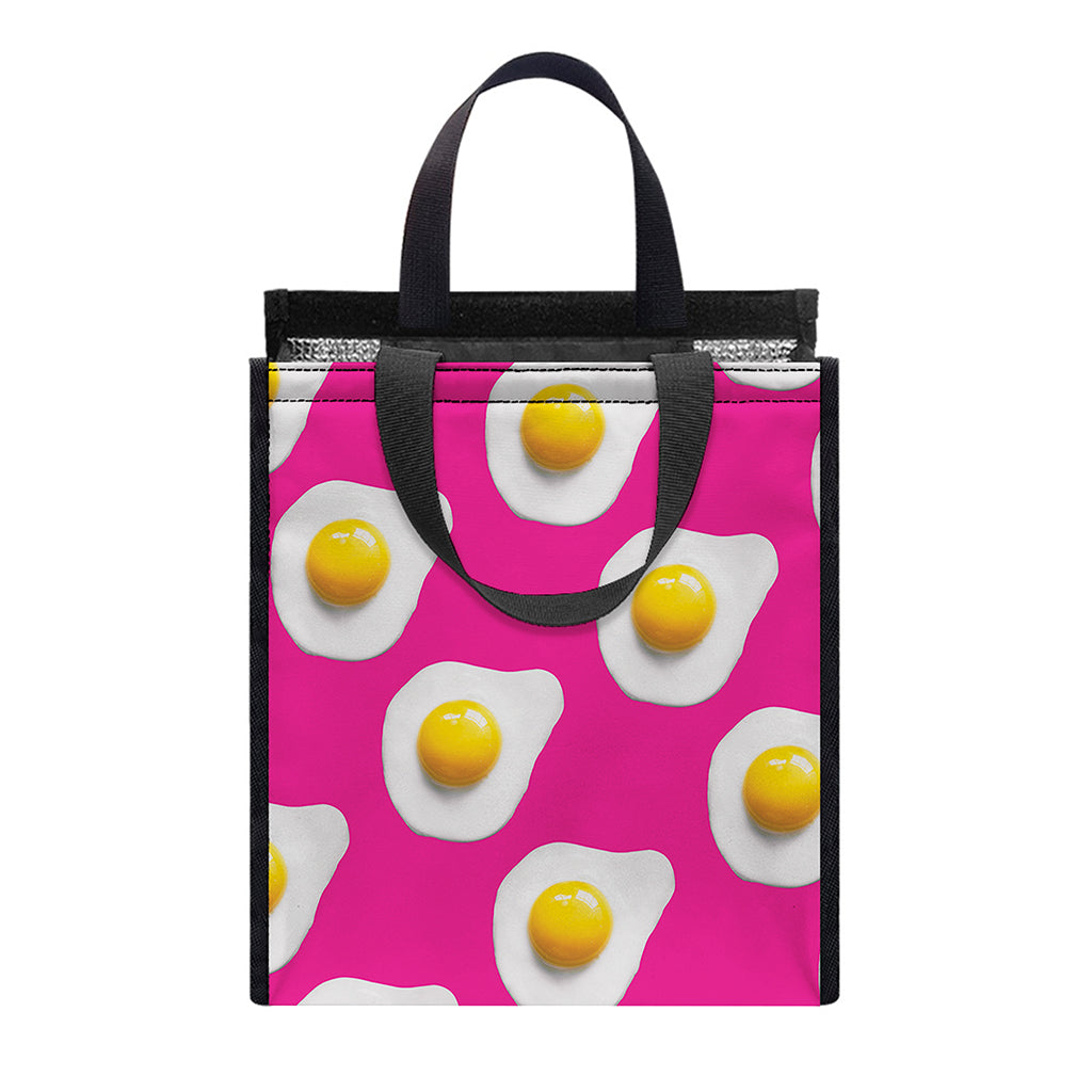 Pink Fried Eggs Pattern Print Insulated Lunch Tote