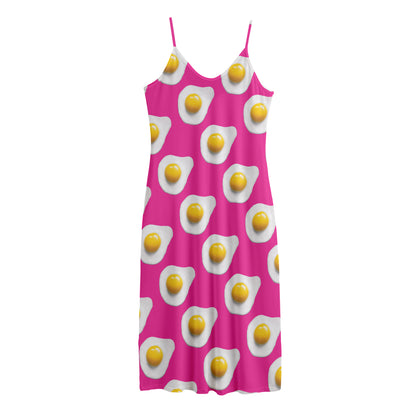 Pink Fried Eggs Pattern Print Jersey Midi Cami Dress