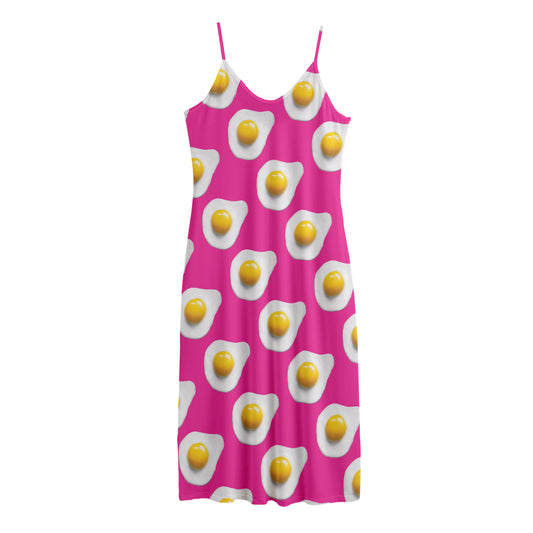 Pink Fried Eggs Pattern Print Jersey Midi Cami Dress