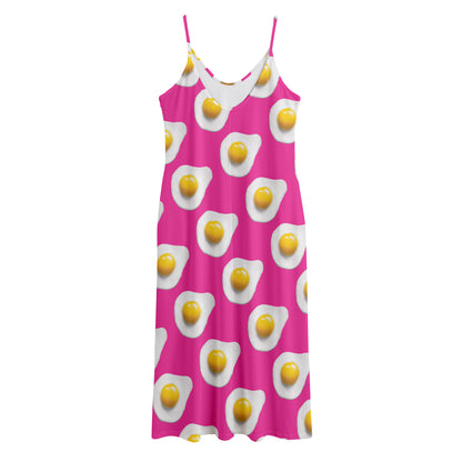 Pink Fried Eggs Pattern Print Jersey Midi Cami Dress