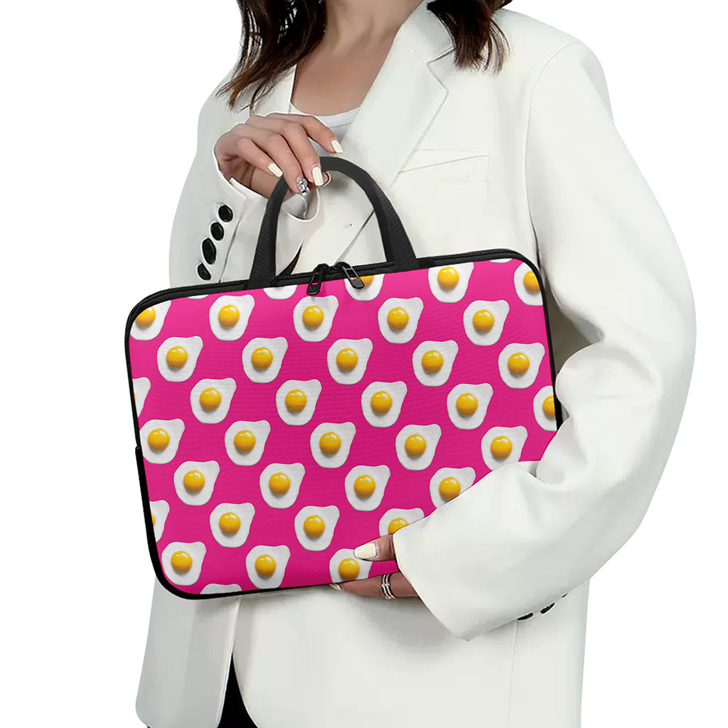 Pink Fried Eggs Pattern Print Laptop Sleeve With Handle