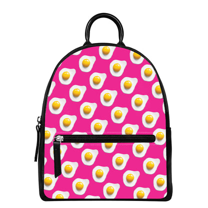 Pink Fried Eggs Pattern Print Leather Backpack