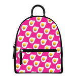 Pink Fried Eggs Pattern Print Leather Backpack