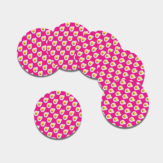 Pink Fried Eggs Pattern Print Leather Coaster Set