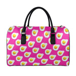 Pink Fried Eggs Pattern Print Leather Duffle Bag