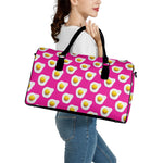 Pink Fried Eggs Pattern Print Leather Duffle Bag
