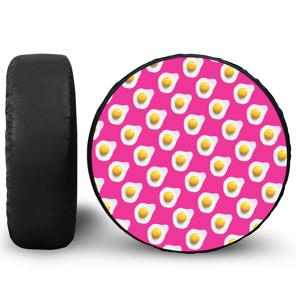 Pink Fried Eggs Pattern Print Leather Spare Tire Cover
