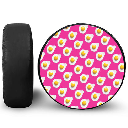 Pink Fried Eggs Pattern Print Leather Spare Tire Cover