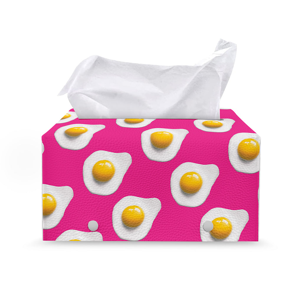 Pink Fried Eggs Pattern Print Leather Tissue Box Cover