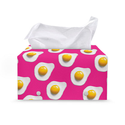 Pink Fried Eggs Pattern Print Leather Tissue Box Cover