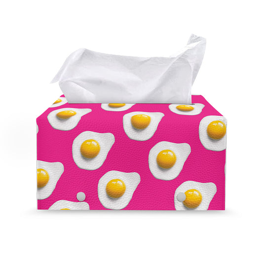 Pink Fried Eggs Pattern Print Leather Tissue Box Cover