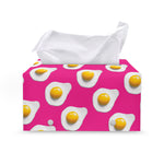 Pink Fried Eggs Pattern Print Leather Tissue Box Cover