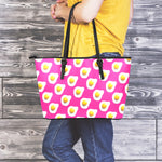 Pink Fried Eggs Pattern Print Leather Tote Bag