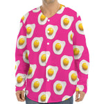 Pink Fried Eggs Pattern Print Long Sleeve Baseball Jersey