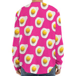Pink Fried Eggs Pattern Print Long Sleeve Baseball Jersey