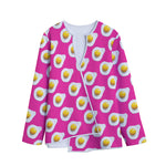 Pink Fried Eggs Pattern Print Long Sleeve Short Coat