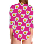 Pink Fried Eggs Pattern Print Long Sleeve Swimsuit