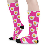 Pink Fried Eggs Pattern Print Long Socks