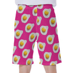 Pink Fried Eggs Pattern Print Men's Beach Shorts