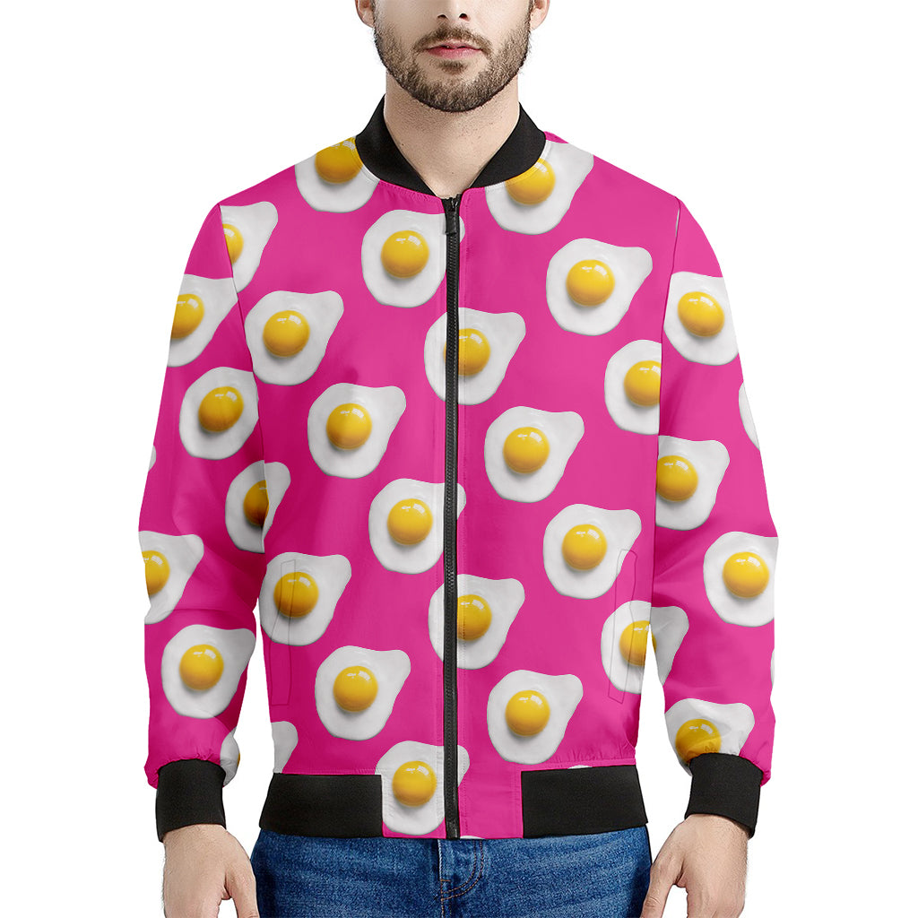 Pink Fried Eggs Pattern Print Men's Bomber Jacket