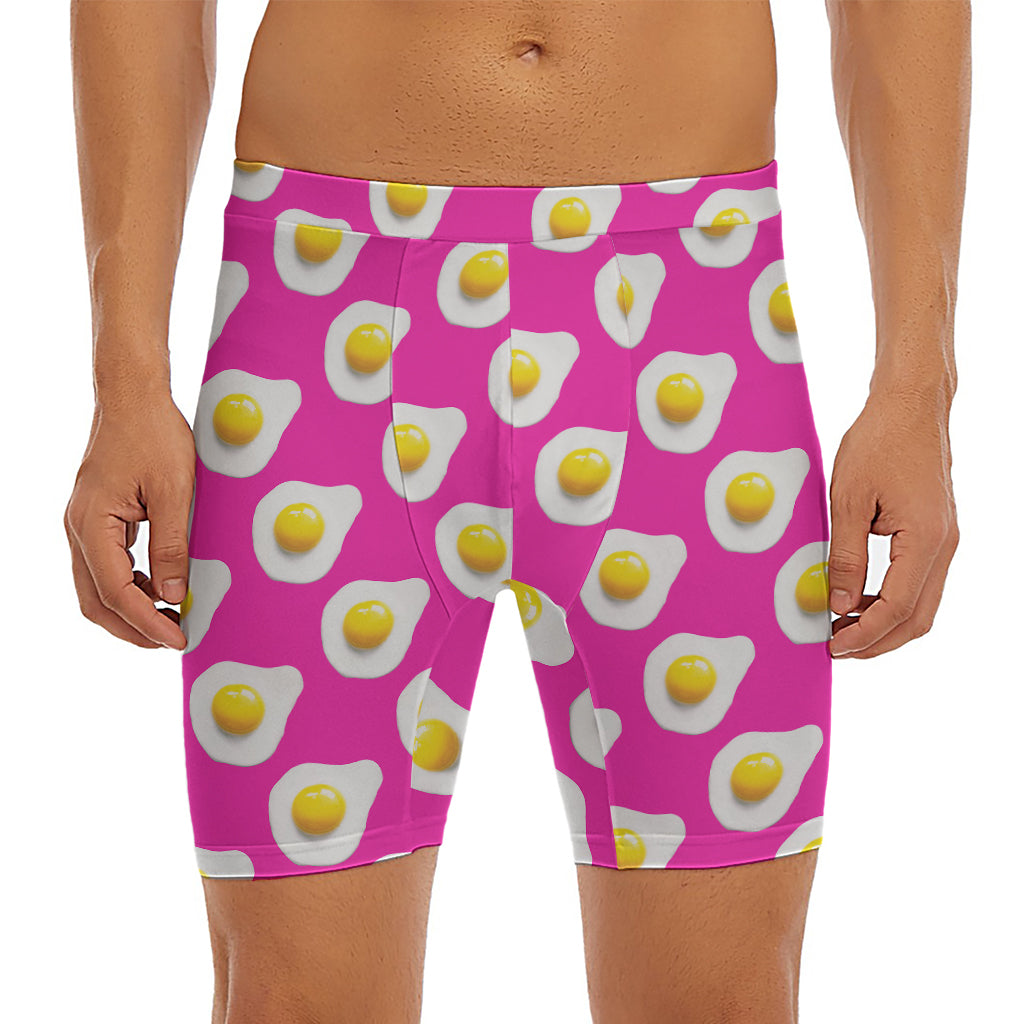 Pink Fried Eggs Pattern Print Men's Long Boxer Briefs